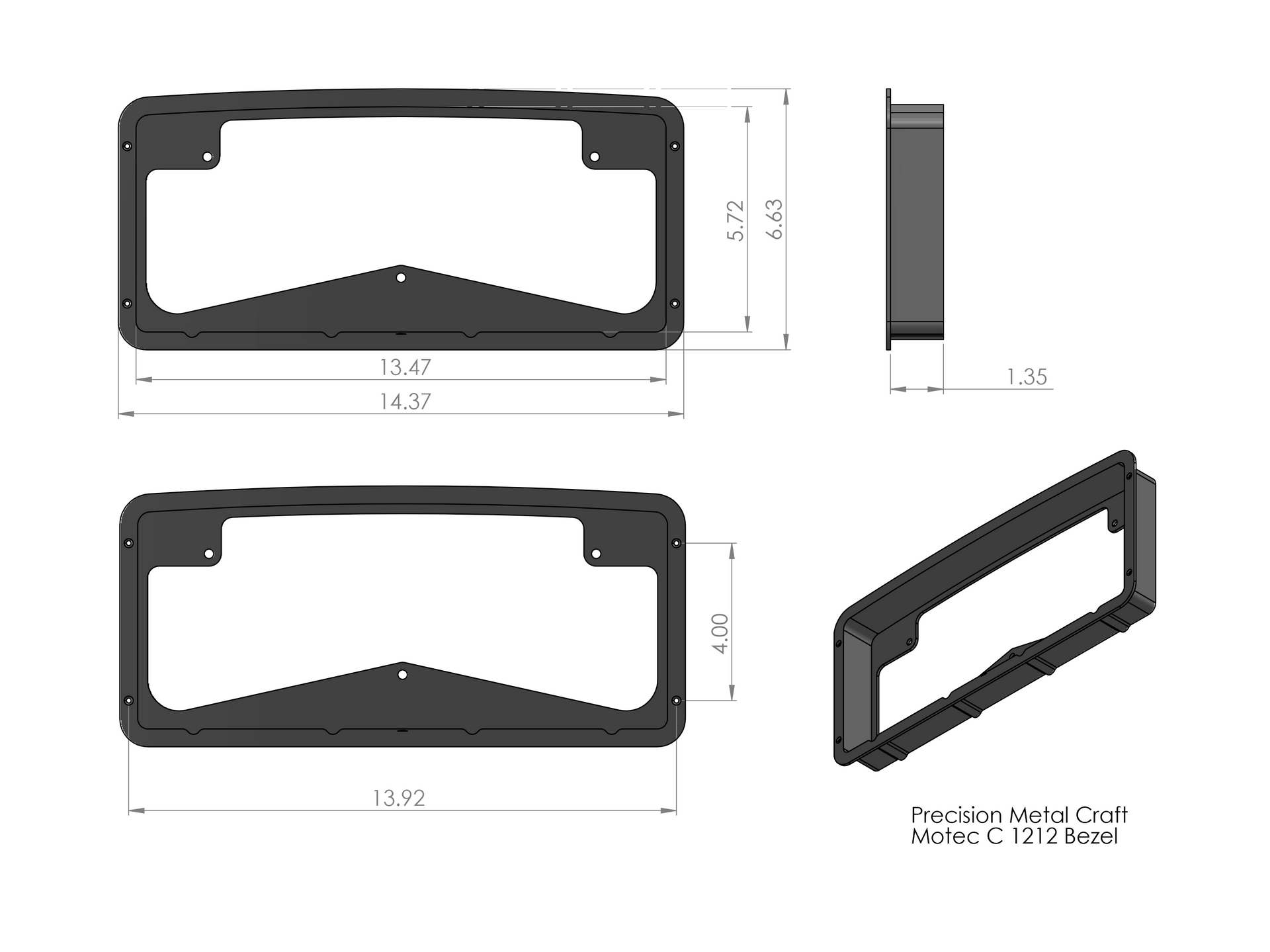 A billet dash mount bezel made by Precision Metal Craft for a MoTeC C1212.