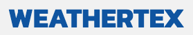Un logo Weathertex bleu sur fond blanc