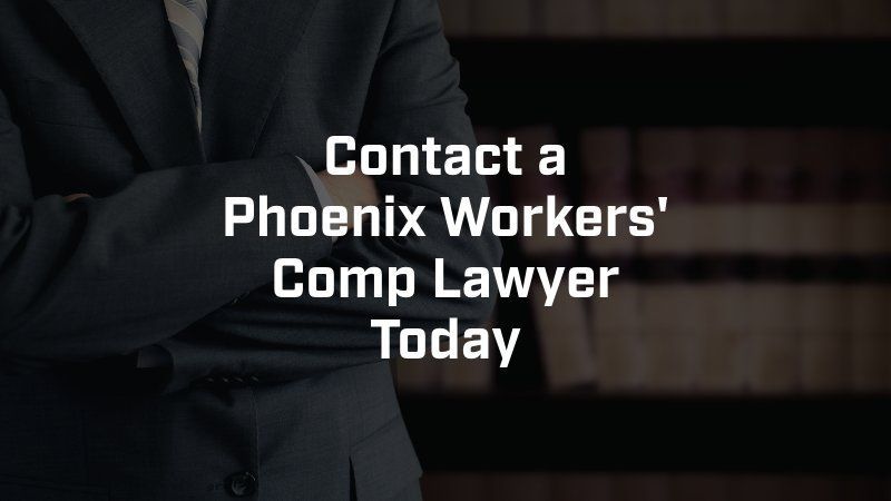 A man in a suit with his arms crossed says contact a phoenix workers ' comp lawyer today
