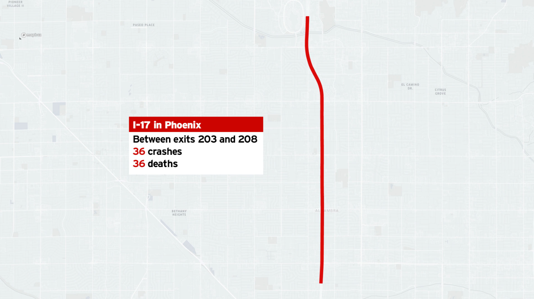 A map of a city with a red line going through it.