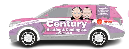 A century heating and cooling llc van with two people on the side.