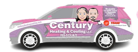 A century heating and cooling llc van with two people on the side.
