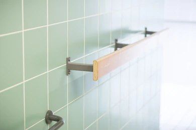 A Bathroom With A Sink , Mirror And Two Vases Of Plants On The Counter  — My Coast Projects in West Gosford, NSW