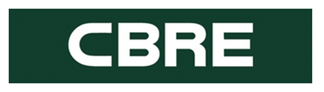 a green sign with the word cbre in white letters .