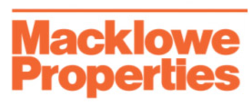 a logo for macklow properties in orange on a white background