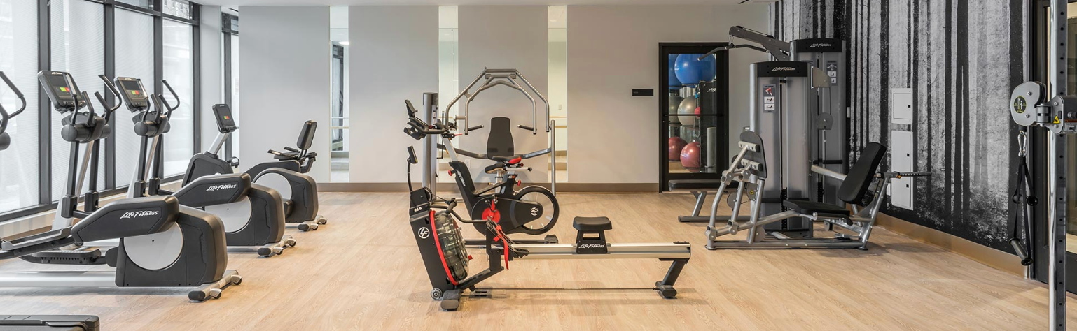 there are many different types of exercise equipment in this gym .