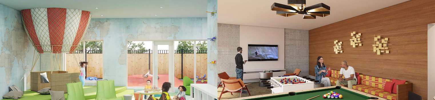 a group of people are sitting in a room with a pool table .