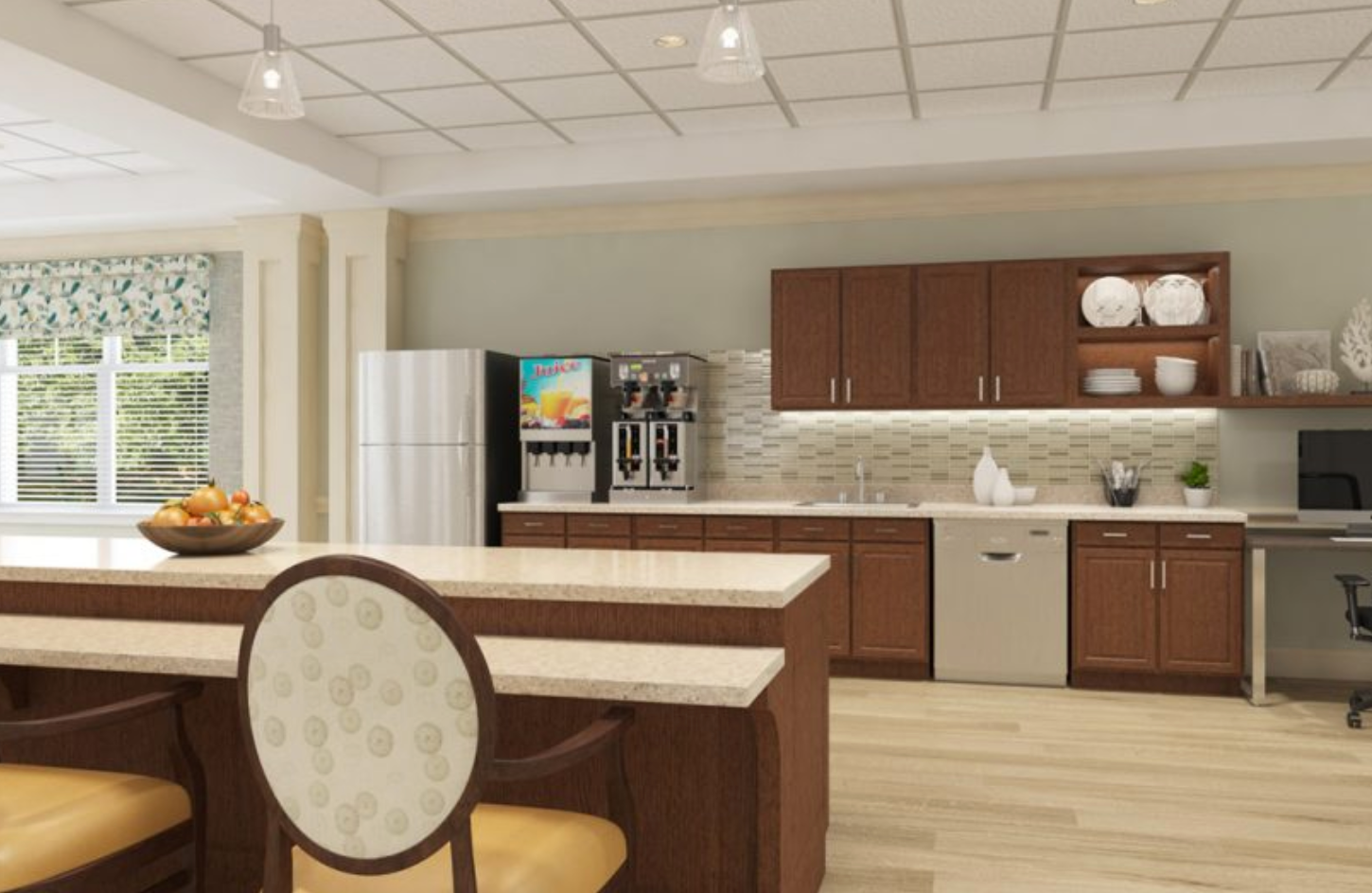 an artist 's impression of a kitchen in a nursing home .