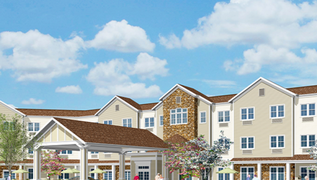 An artist 's impression of a large apartment building with a blue sky in the background.