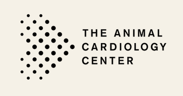 a logo for the animal cardiology center with black dots on a white background
