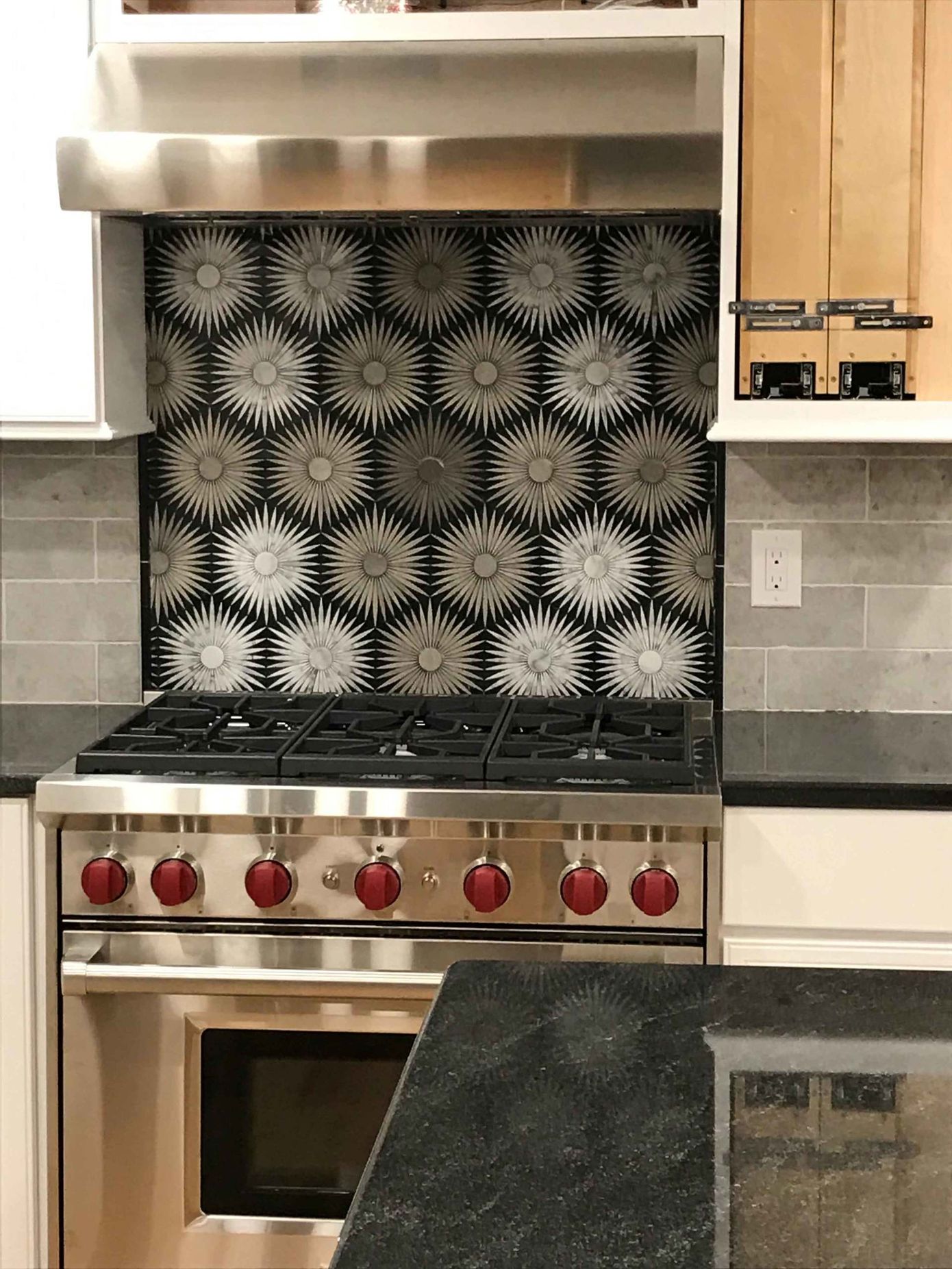 Black Tile with Design — Acton, MA — Upstairs Downstairs