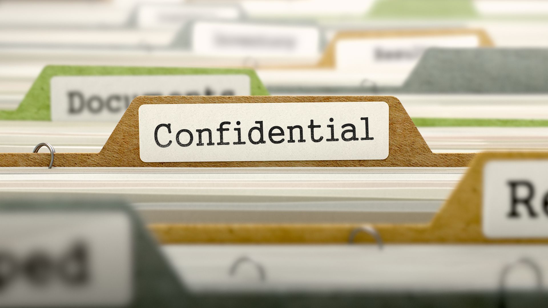Confidential folders hanging in catalogue.