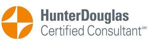 Hunter Douglas Certified Consultant logo with an orange circle and text.