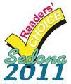 Sedona 2011 Readers' Choice award: yellow checkmark, teal text