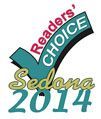 Readers' Choice award logo for Sedona, 2014. Teal checkmark with