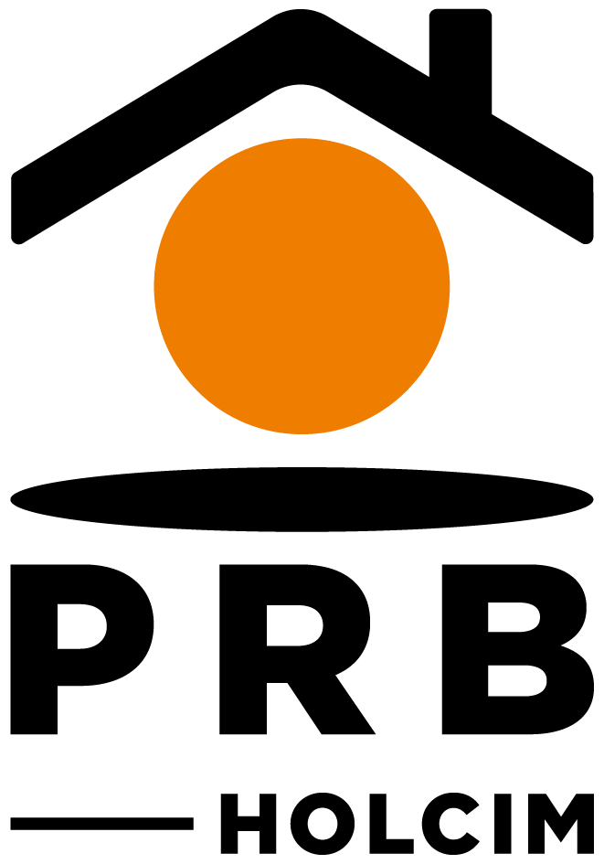 Logo de PRB Holcim, représentant une maison noire sur un cercle orange et une ligne noire horizontale.