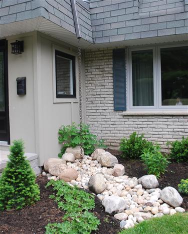 dry stream bed after landscaping