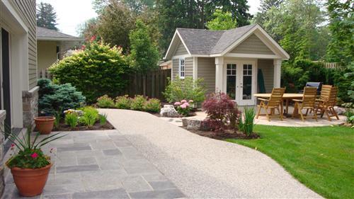 after back garden design with plantings