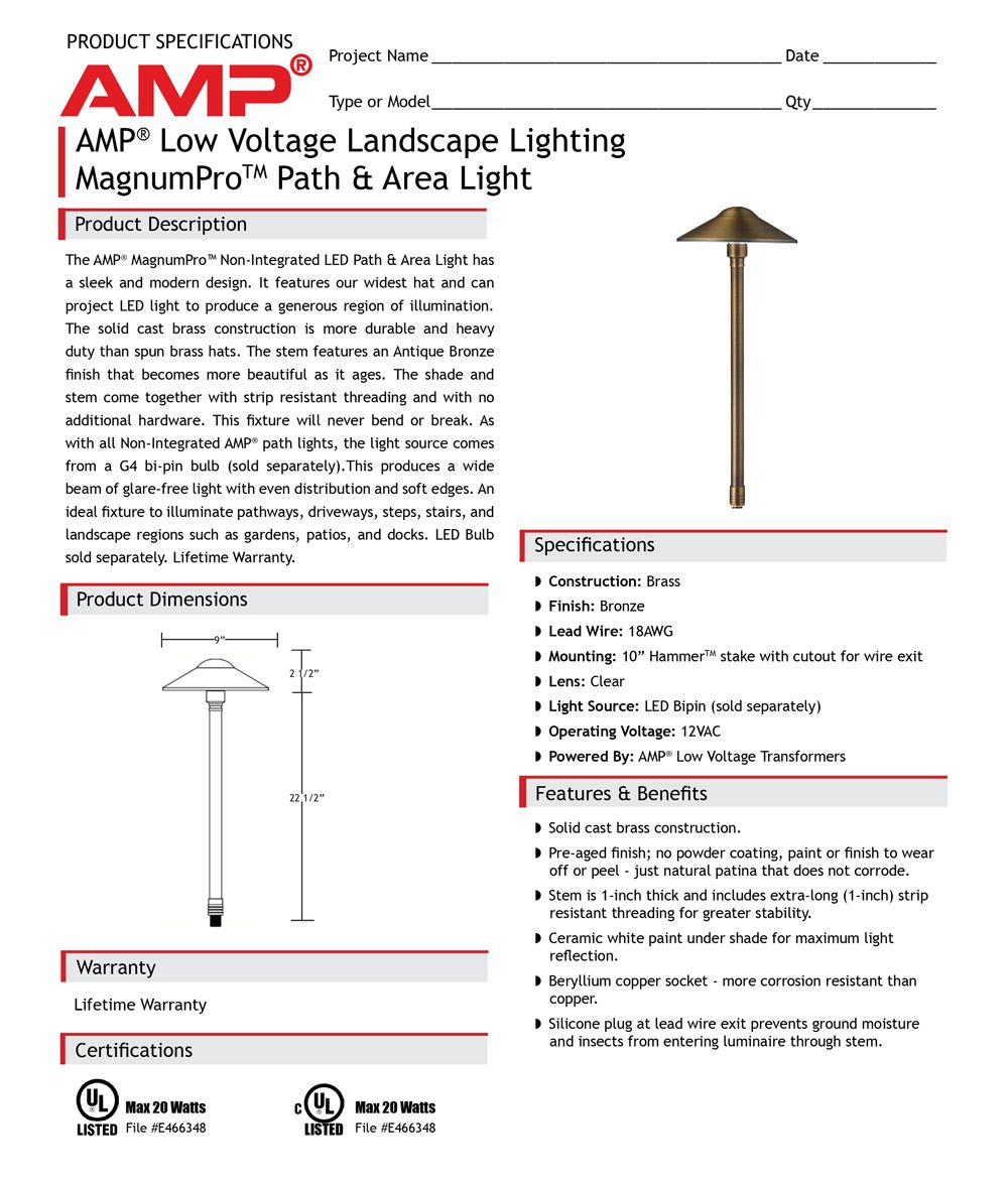 AMP® Low Voltage Landscape Lighting MagnumProTM Path & Area Light