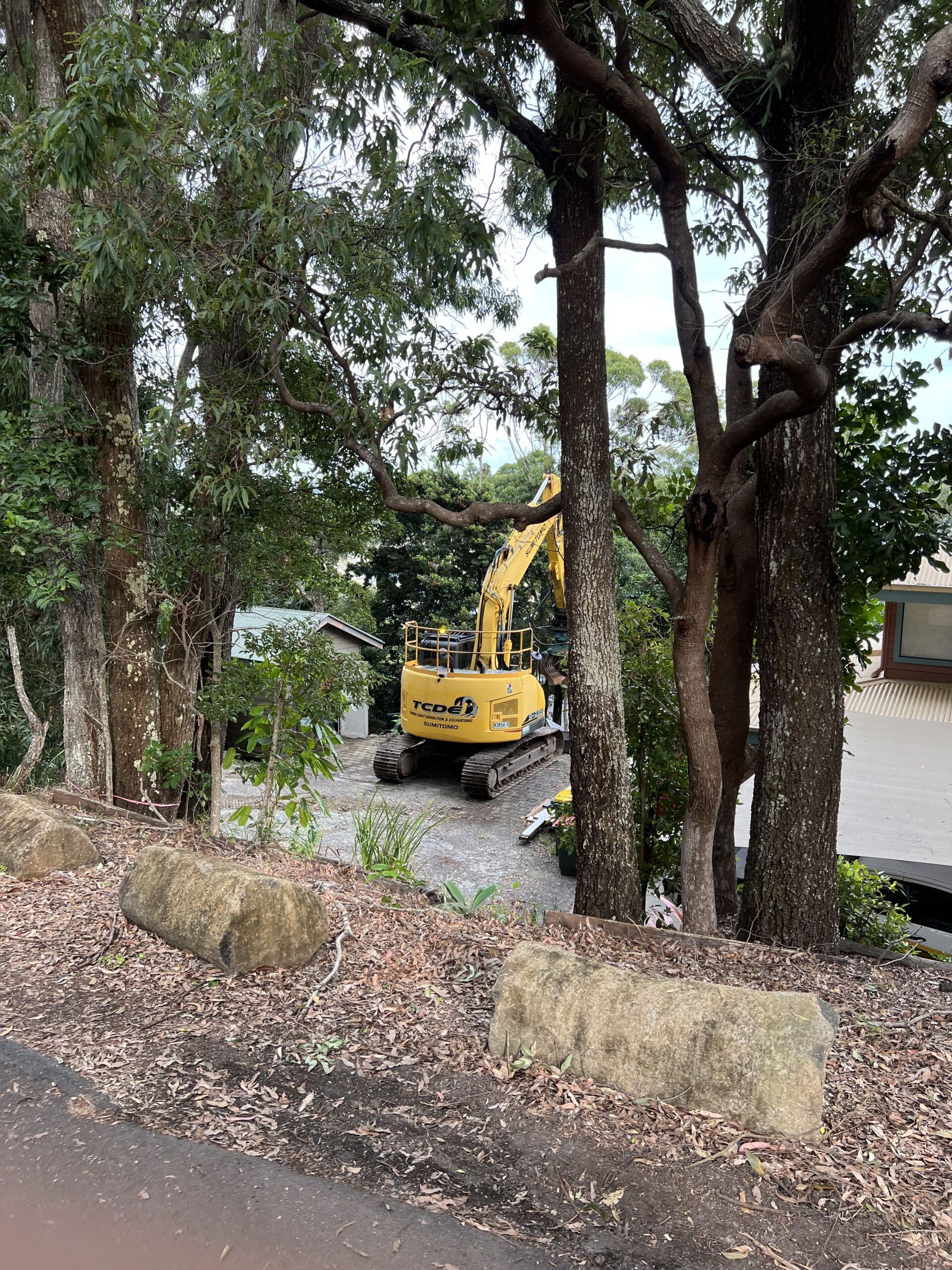 Yellow Demolition Site And Trees — Asbestos Removal And Demolition in Mullumbimby, NSW