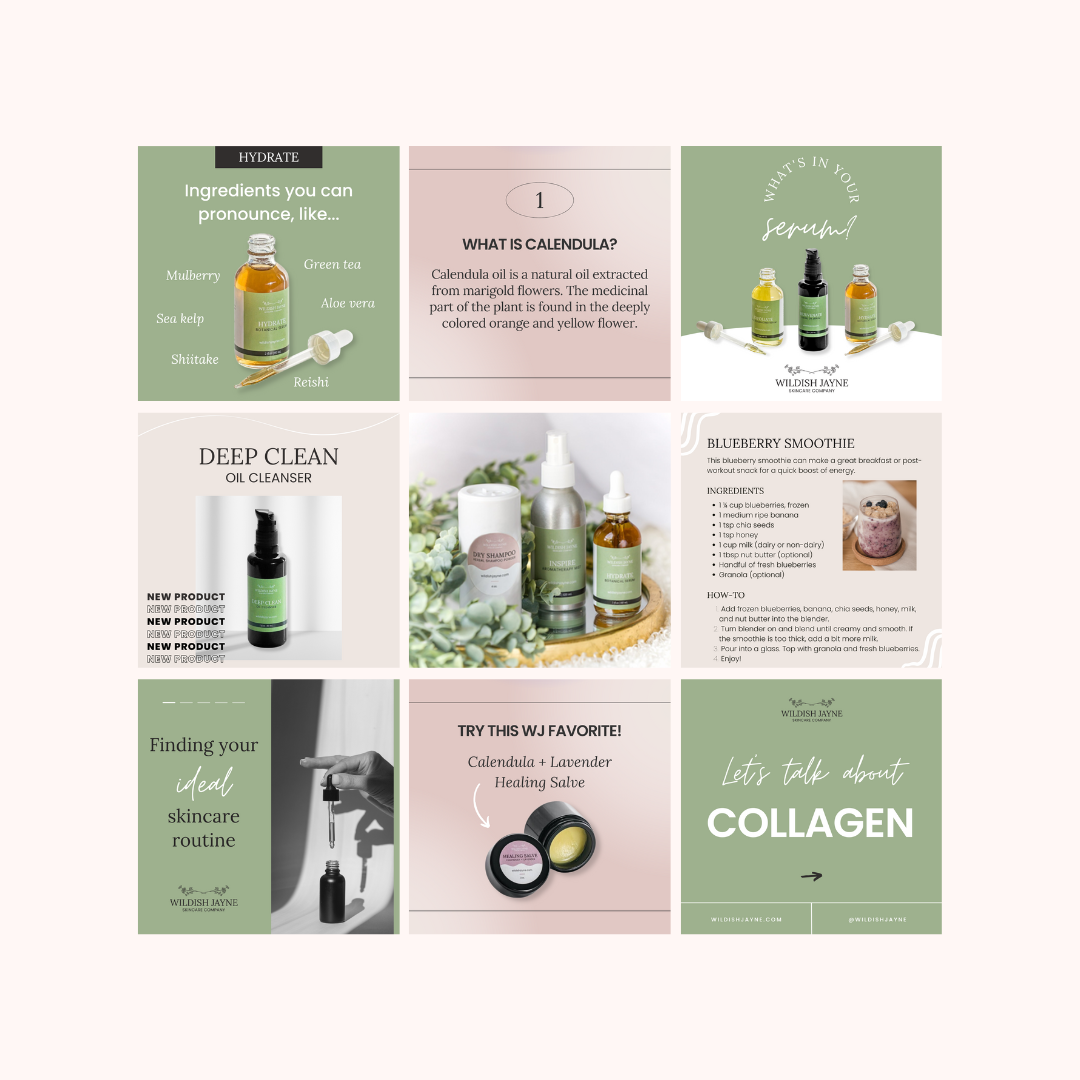 social media grid mock up for a skincare company