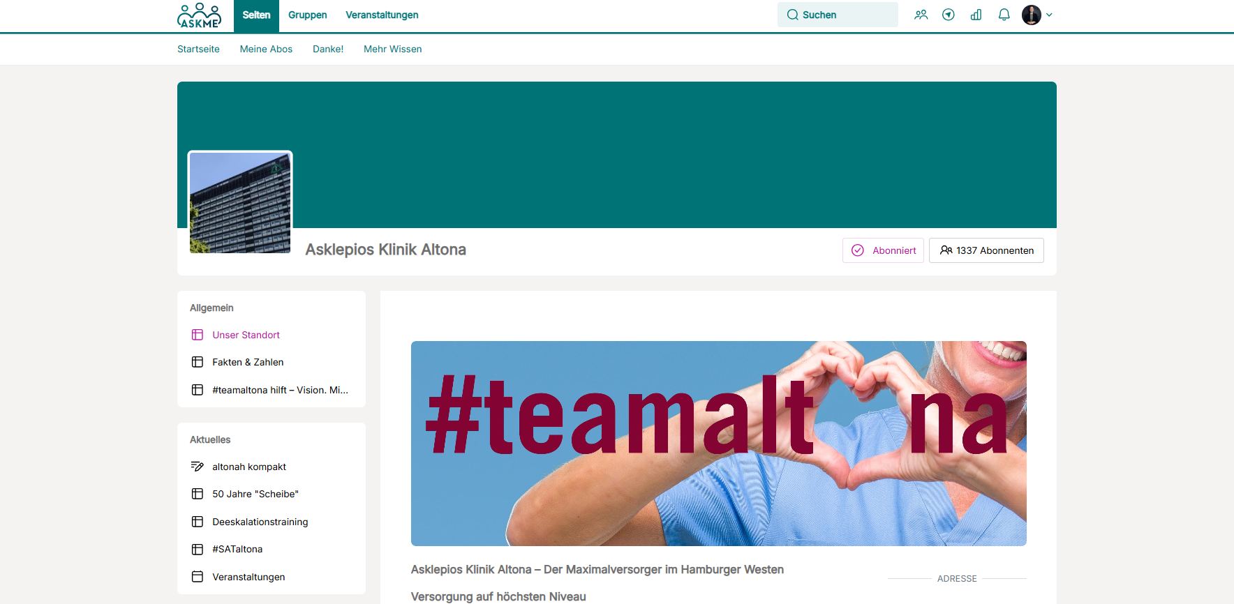 Intranet Aklepios Klinikseite Altona