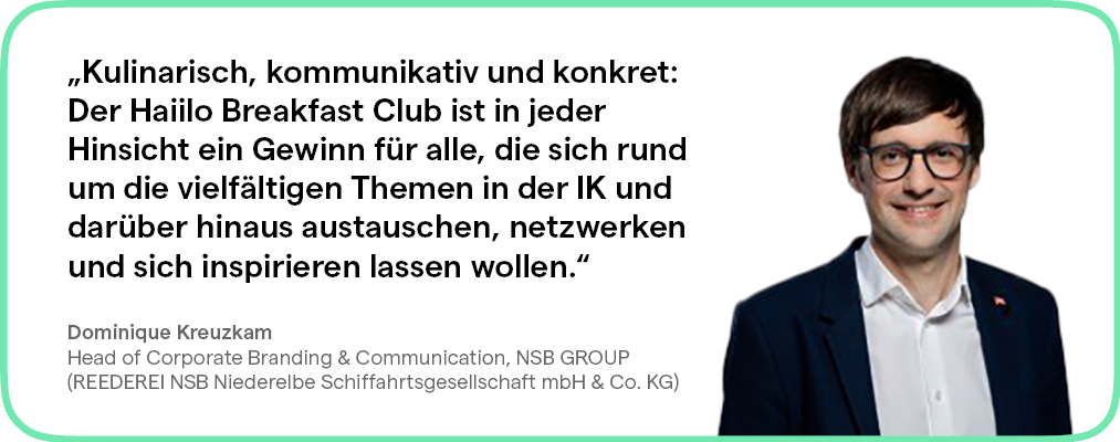 Mann mit Brille, Zitat über Haiilo Breakfast Club.