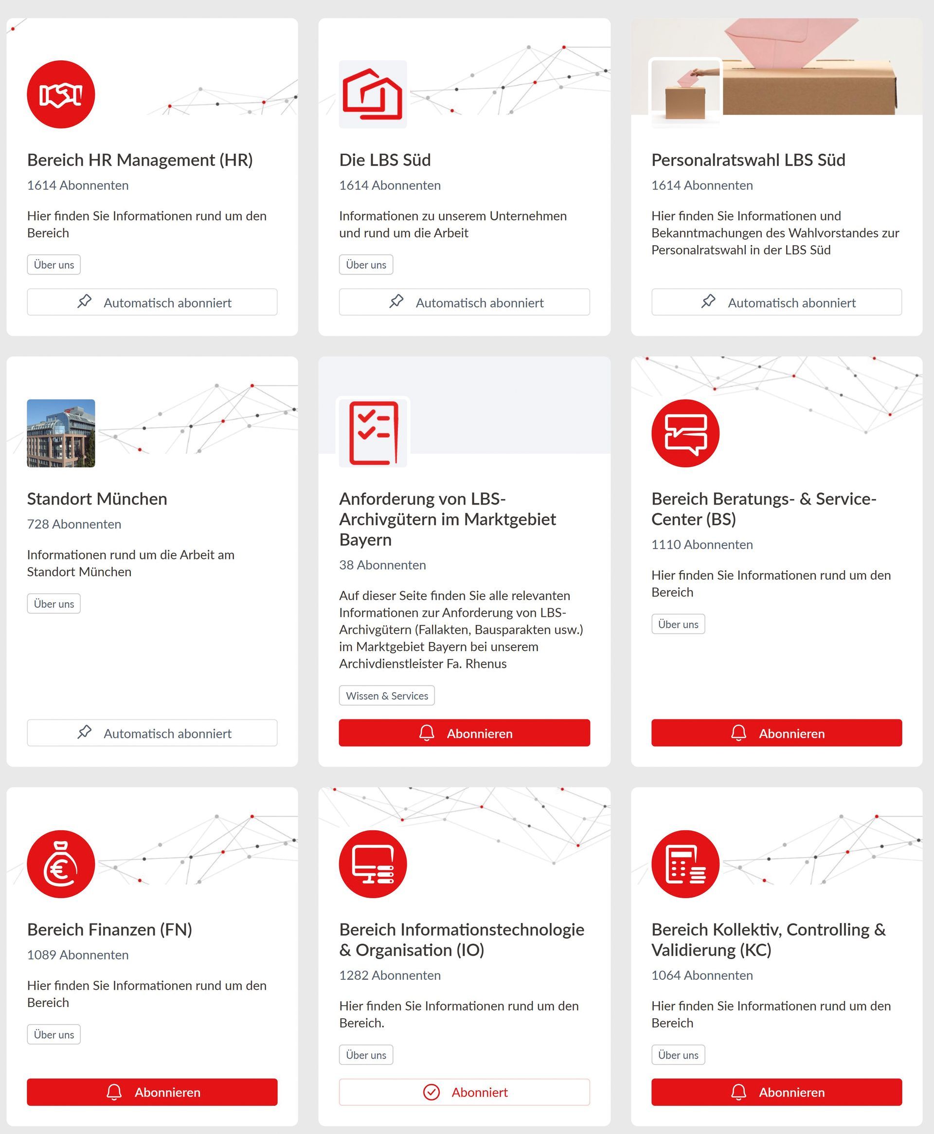 LBS Süd Haiilo Intranet - Übersicht der verschiedenen Abteilungs- und Themenseiten