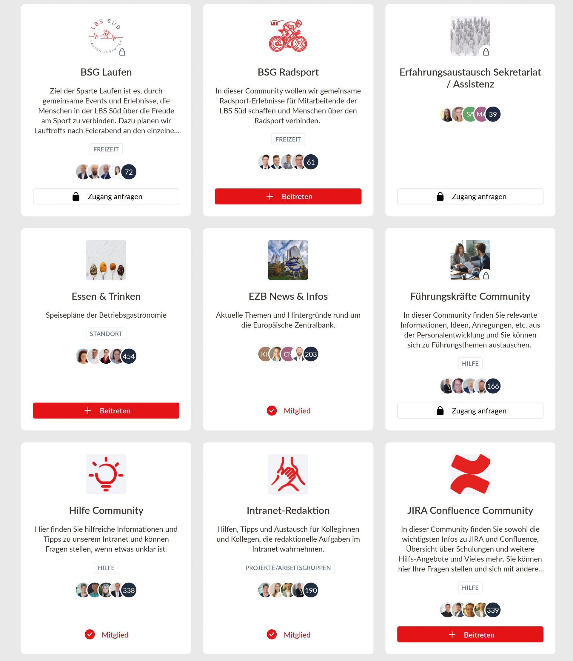 LBS Süd Haiilo Intranet - Übersicht der Communities für Austausch, Zusammenarbeit und Interessensgemeinschaften