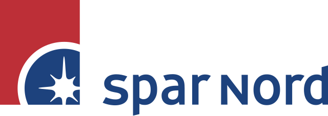 A blue and red logo for spar nord with a star in the middle