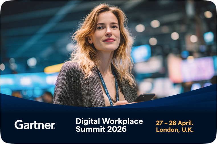 Event banner for Gartner Digital Workplace Summit 2026, taking place 27–28 April in London, UK, focused on digital workplace strategy, employee experience, and enterprise technology.