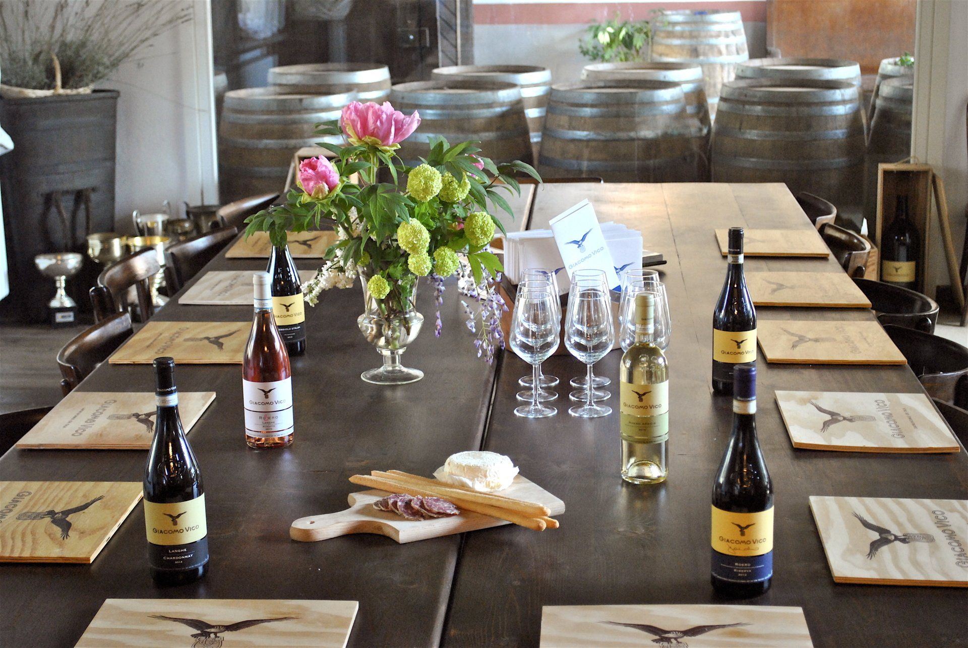 table set up for wine tasting