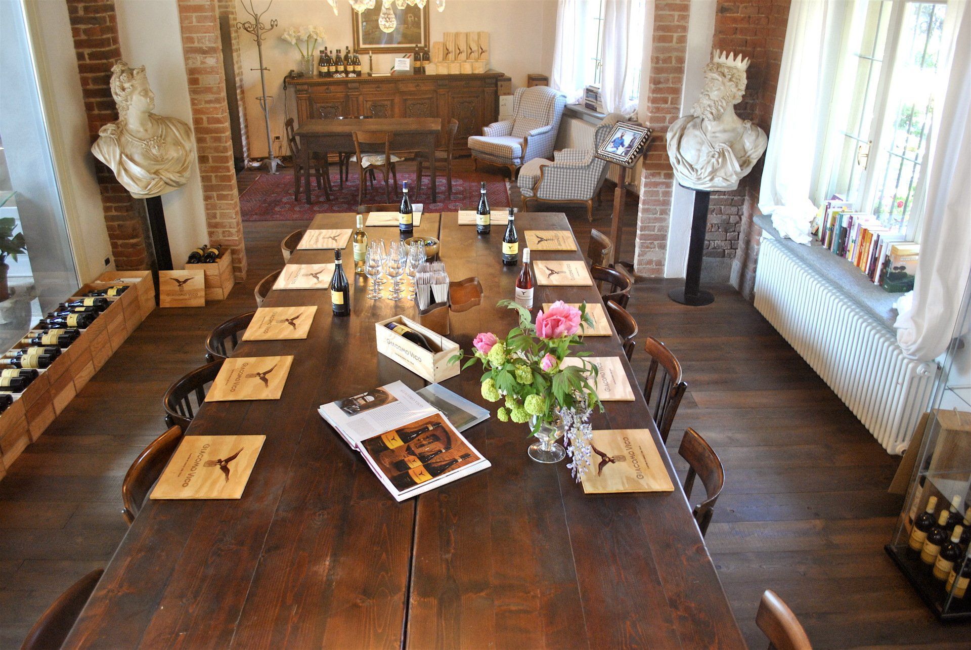 wine tasting area with wooden table