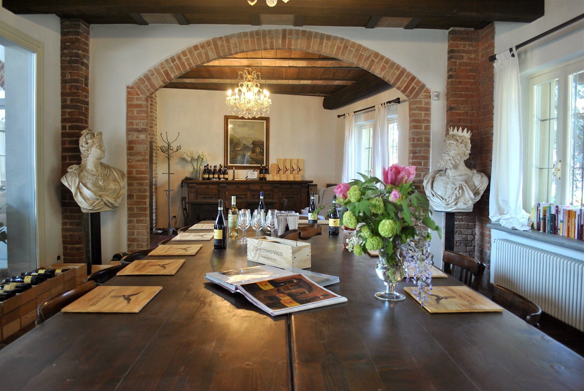 wine tasting area with wooden table