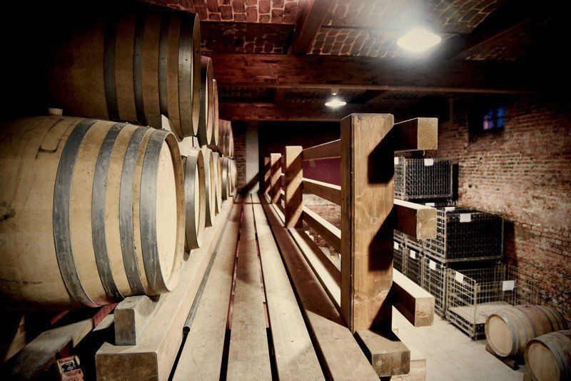 wine barrels in a wine cellar