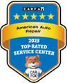 The logo for american auto repair is a top rated service center. | D&W Auto Repair