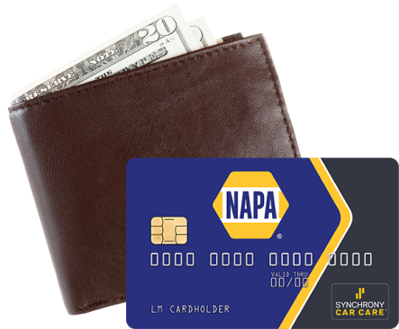 A napa credit card next to a brown wallet | D&W Auto Repair