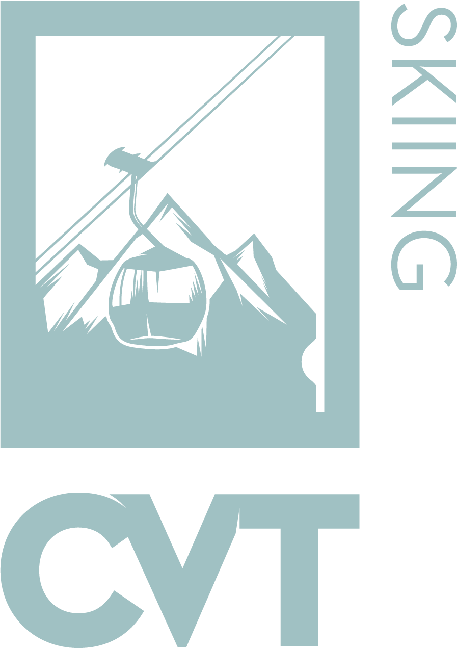 A logo for a ski resort with a ski lift going up a mountain.