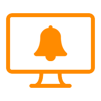 Orange computer monitor icon with bell, indicating notifications.
