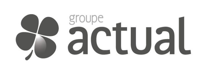 Un logo noir et blanc pour groupe actuel avec un trèfle dessus.