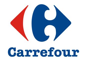 Un logo carrefour bleu et rouge sur fond blanc