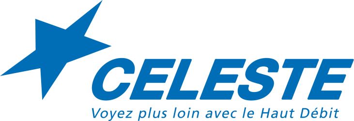 Un logo céleste avec une étoile bleue sur fond blanc