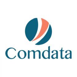 Le logo de comdata est un cercle bleu et orange avec le mot comdata en dessous.