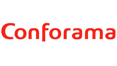 Le logo conforama est rouge et blanc sur fond blanc.
