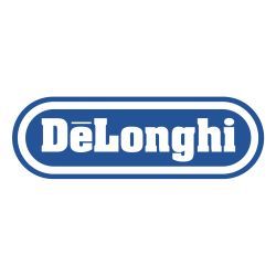 Le logo delonghi est bleu et blanc sur fond blanc.