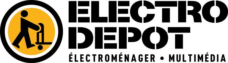 Le logo du dépôt électro représente un homme poussant un chariot.