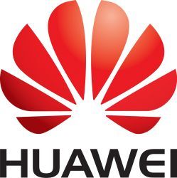 Le logo Huawei est une fleur rouge sur fond blanc.