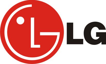 Le logo LG est dans un cercle rouge entouré d'un cercle blanc.