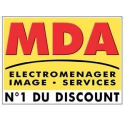 Le logo de mda electromenager image services est jaune et rouge.