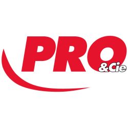 Le logo de pro & cie est rouge et blanc avec un tourbillon rouge.